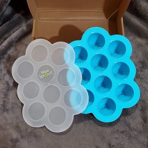 Coral Blue Silicone Baby Food Freezer Tray w/ Clip-on Lid by WeeSprout BPA Free